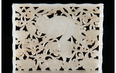 78046: A Chinese Carved White Jade Belt Plaque, Ming Dy