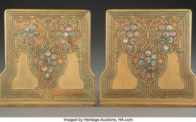 79046: Pair of Tiffany Studios Gilt Bronze Abalone Book