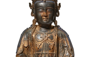 A RARE AND LARGE GILT-LACQUERED BRONZE FIGURE OF MAHASTHAMAPRAPTA