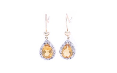 9ct Yellow Gold Citrine Diamond Earring 0.13 Carats