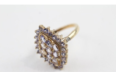 9ct gold tanzanite dress ring with diamond shoulders (3.6g) ...