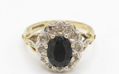 9ct gold vintage sapphire & diamond cluster ring with diamon...