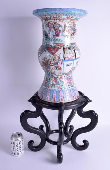 A 19TH CENTURY CHINESE CANTON FAMILLE ROSE GU VASE