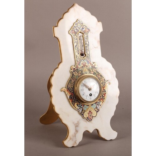 A 19TH CENTURY FRENCH CHAMPLEVE ENAMEL AND MARBLE EASEL TIME...
