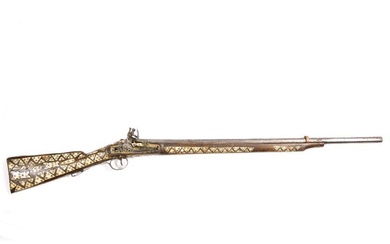 A 19TH CENTURY POSSIBLY OTTOMAN LONG-BORE FLINTLOCK MUSKET with...