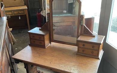 A 19th century Gothic Revival pitch pine mirror back dressing...