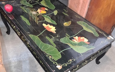 A 19th century style Japanese lacquered coffee table, boasti...