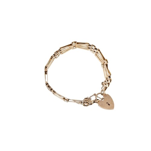 A 9CT YELLOW GOLD GATE BRACELET, with padlock, 13.9 g