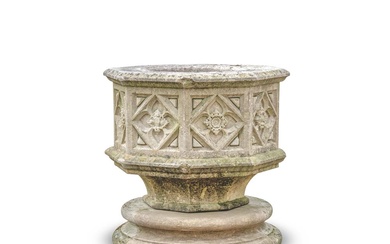 A CARVED STONE GOTHIC PLANTER, LATE 19TH CENTURY