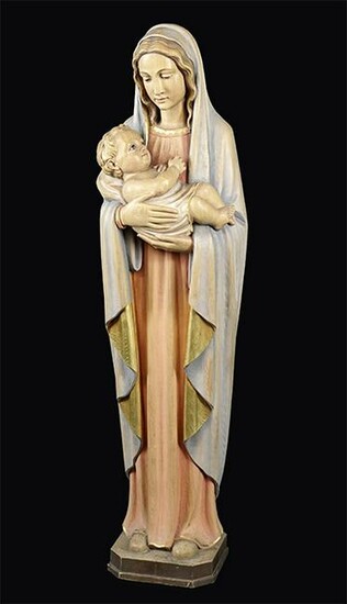 A Carved Wood Madonna and Child Figure.