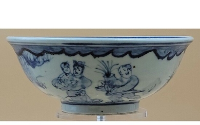 A Chinese Blue & White Bowl With Figures Possibly MING