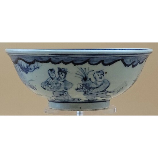 A Chinese Blue & White Bowl With Figures Possibly MING