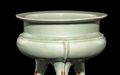 A Chinese Longquan Celadon Glazed Tripod Censer
