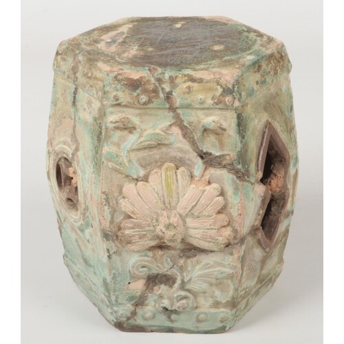 A Chinese Ming dynasty glazed terracotta miniature barrel st...