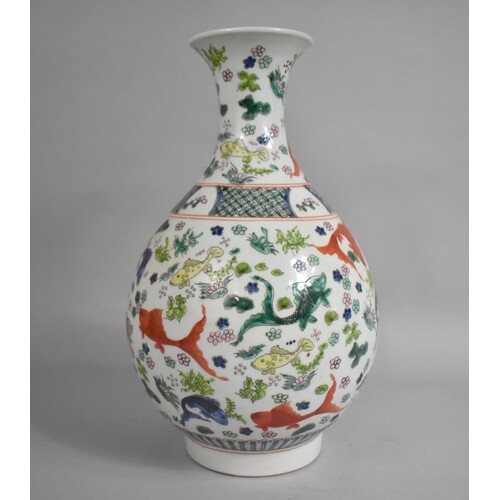 A Chinese Vase Decorated with Fish and Reeds in the Famille ...
