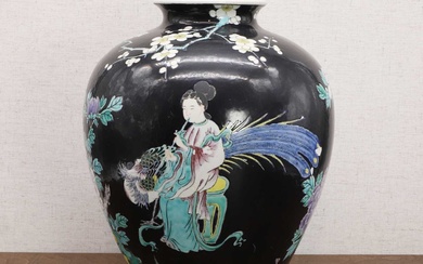 A Chinese famille noire vase