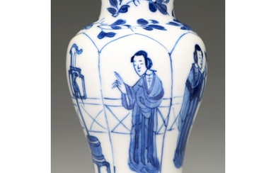 A Chinese moulded blue and white miniature baluster vase, 18...