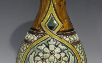A Doulton Lambeth stoneware vase, circa 1884, decorated by Eliza Simmance, monogrammed, with floral