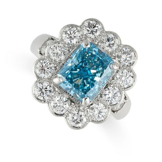 A FANCY VIVID BLUE DIAMOND AND WHITE DIAMOND RING in