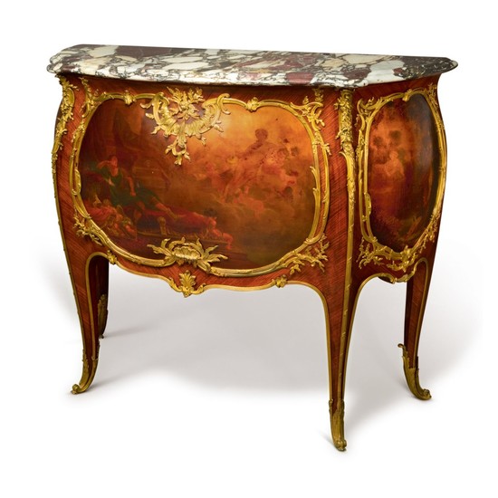 A FRENCH GILT BRONZE-MOUNTED KINGWOOD AND VERNIS MARTIN COMMODE BY FRANCOIS LINKE, LATE 19TH CENTURY