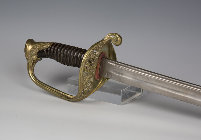 A French 1845/55 pattern infantry officer's sword with slightly curved double-fullered blade wi