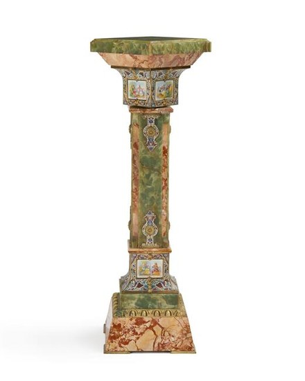 A French onyx and enamel pedestal