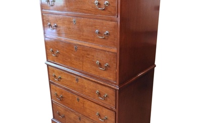 A GEORGE III MAHOGANY SECRETAIRE CHEST ON CHEST, CIRCA 1800,...