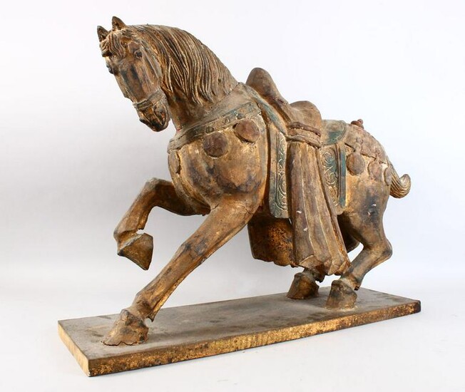 A GOOD AND LARGE CHINESE CARVED WOOD MODEL OF A