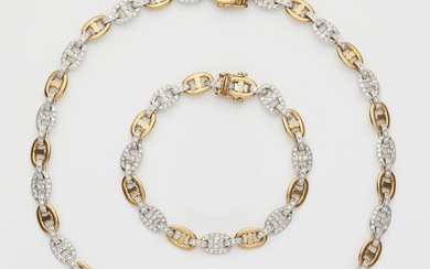 A German 18k bicolour gold and diamond necklace and bracelet, can be worn combined as a sautoir.