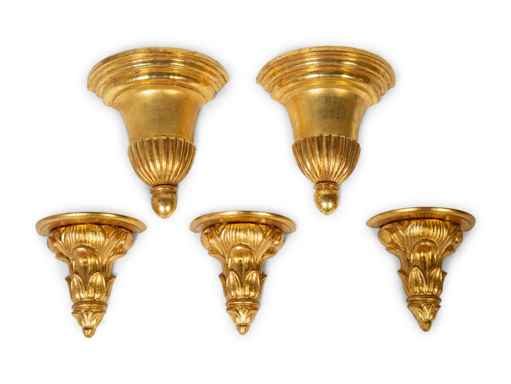 A Group of Five Italian Carved Giltwood Wall Brackets