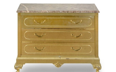 A Hollywood Regency Style Brass Clad Marble Top Chest