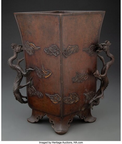 A Japanese Bronze Vase with Dragon-Form Handles