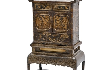 A Japanese lacquer table cabinet and stand, Meiji period, de...