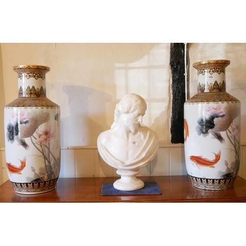A LARGE PAIR OF CHINESE PORCELAIN VASES Hand painted decorat...