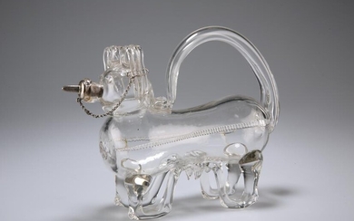 A LATE 19TH CENTURY NOVELTY GLASS DECANTER, in the form