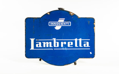 A Lambretta double sided enamelled sign