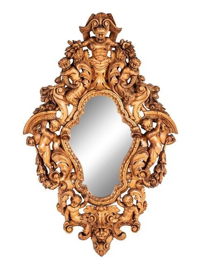 A Large Italian Carved Walnut Mirror in the Manner of