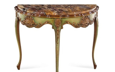 A Louis XV Style Painted and Parcel Gilt Marble-Top