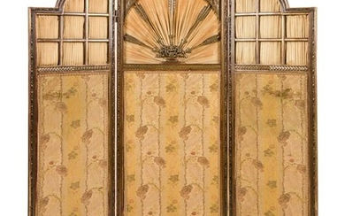 A Louis XVI Style Carved Three-Panel Floor Screen