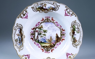 A Meissen Porcelain Bowl, 18th Century, moulded and enamelled...
