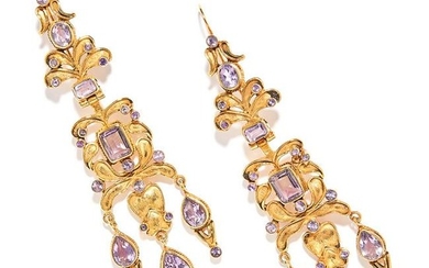 A PAIR OF ANTIQUE AMETHYST EARRINGS, SPANISH the