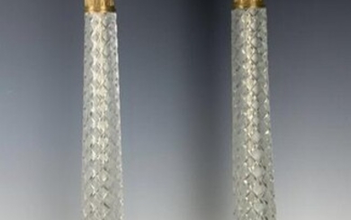 A PAIR OF DORE BRONZE AND BACCARAT STYLE LAMPS