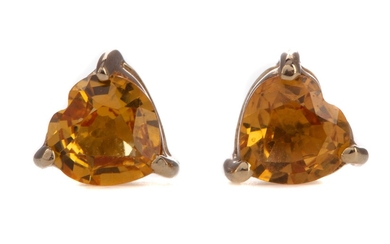 A PAIR OF HEART SHAPED YELLOW SAPPHIRE EARRINGS