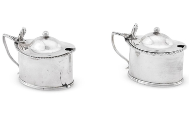 A PAIR OF SILVER STRAIGHT-SIDED OVAL MUSTARD POTS, JAMES PARKES