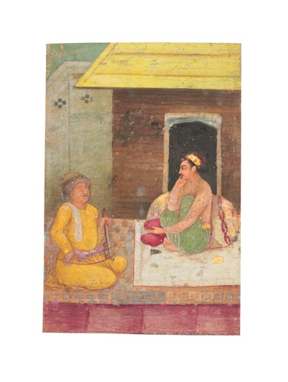 A PRINCE LISTENS TO A MUSICIAN AT NIGHT, MUGHAL INDIA, FIRST HALF 17TH CENTURY