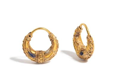 A Pair of Byzantine Gold and Blue Glass Earrings