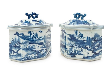 A Pair of Chinese Blue and White Porcelain Hexagonal