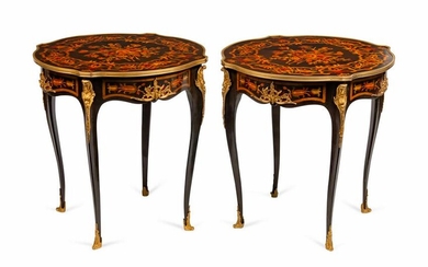 A Pair of Louis XV Style Gilt-Bronze-Mounted Marquetry