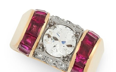 A RETRO DIAMOND AND RUBY RING CIRCA 1945 in 18ct yellow