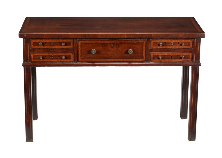 A Regency mahogany, crossbanded, and line inlaid hall or side table